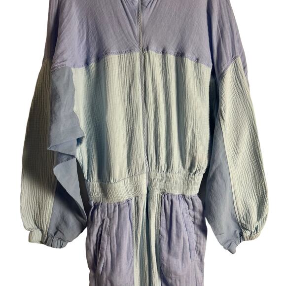 Paradised Blue Colorblock Long Sleeve Sporty Zip Up Jumpsuit Size Medium - Picture 10 of 16